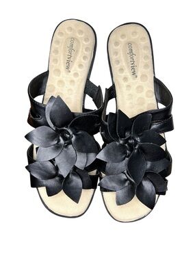 Black Floral Slide Sandals Cushioned Footbed Womens Size 10M Coquette Boho NEW